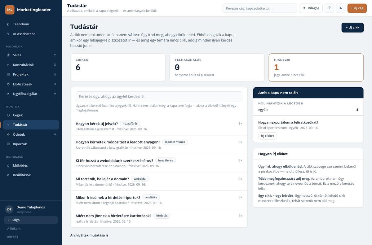 A tudástár cikklistája és a hiánylista